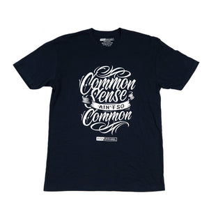 Common-Sense-Shirt-Navy-Blue-With-White-ink-on-front