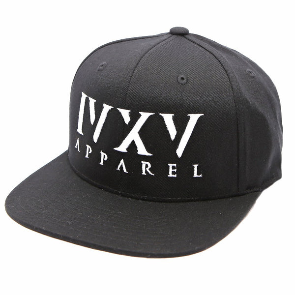 Black Snapback Cap with raised 3D embroidered IVXV logo in White