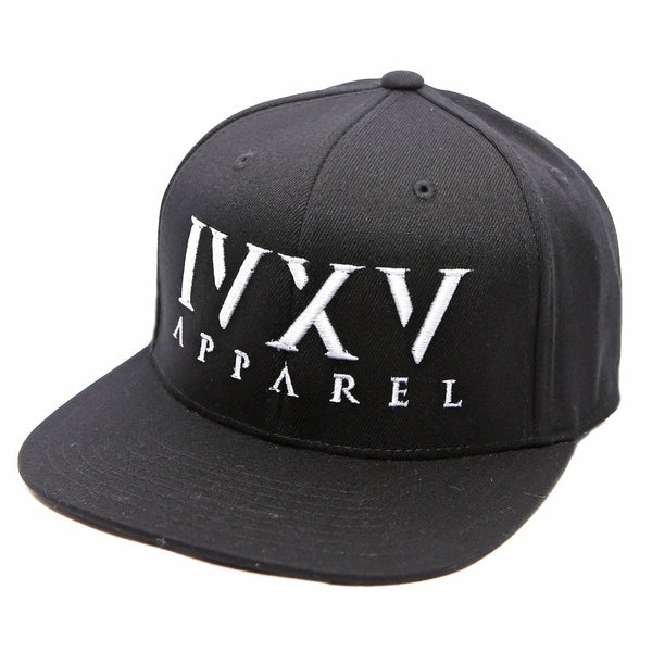 Black Snapback Cap with raised 3D embroidered IVXV logo in Grey