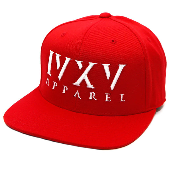 Red Snapback Cap with raised 3D embroidered IVXV logo in White