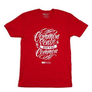 Common-Sense-Shirt-Red-With-White-ink-on-front
