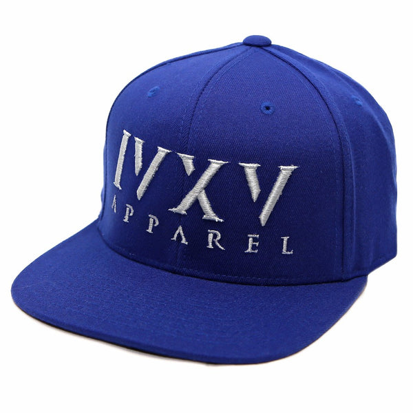 Royal Blue Snapback Cap with raised 3D embroidered IVXV logo in Grey