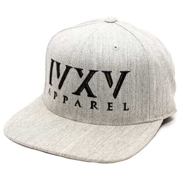 Heather Grey Snapback Cap with raised 3D embroidered IVXV logo in Black