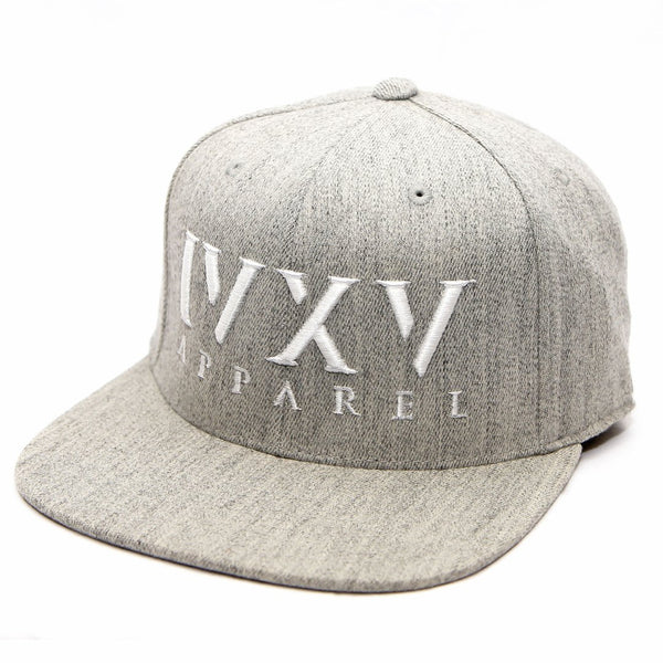 Heather Grey Snapback Cap with raised 3D embroidered IVXV logo in White