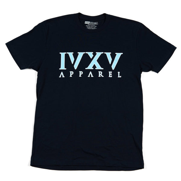IVXV-Logo-Shirt-Navy-Blue-with-Carolina-Blue-Ink-On-Front