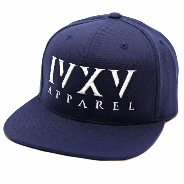 Navy Blue Snapback Cap with raised 3D embroidered IVXV logo in White