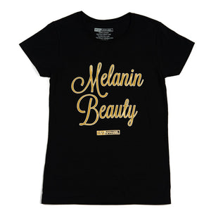 Melanin-Beauty-Metallic-Gold-ink-on-Black-Shirt