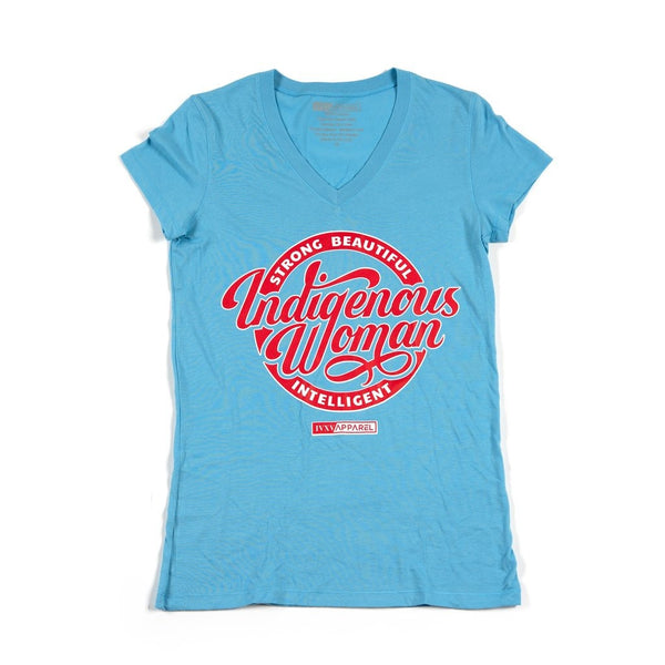 Strong-Beautiful-Intelligent-Indigenous-Woman-Powder-Blue-With-Red-And-White-Ink-On-Front